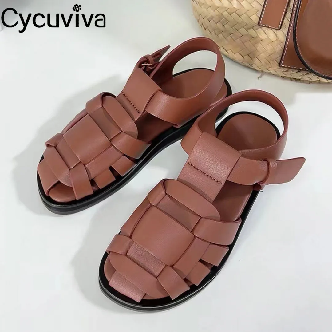 

Сандалии женские кожаные на платформе, праздничная пляжная обувь на плоской подошве, дизайнерские Брендовые повседневные босоножки с запа...