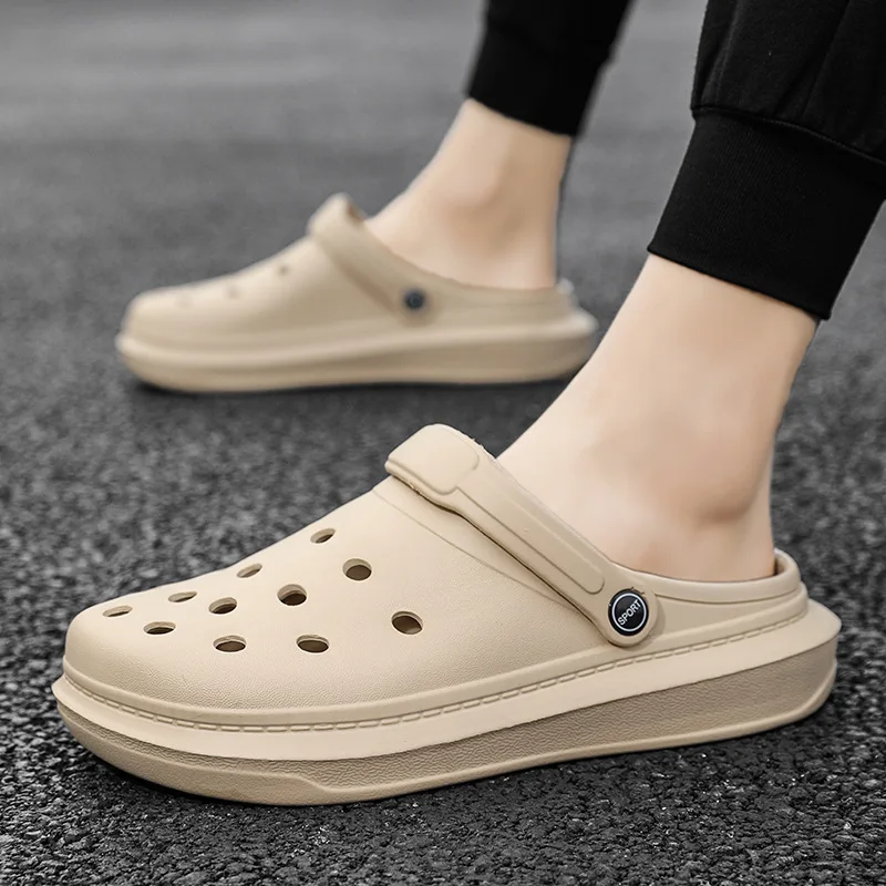 

Men's Hole Shoes Summer Outdoor Non-Slip Thick Sole Dual-Use Toe Cap Slipper Seaside Beach Shoes Couple Wading Sandals