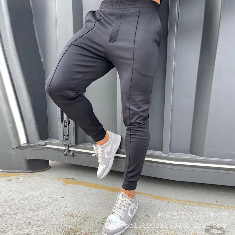 

Men's Pants Summer Autumn Fashion Solid Color Slim-Fit Pocket Pants Men's Elastic Mid-Waist Pencil Pants Sports Pants Trousers