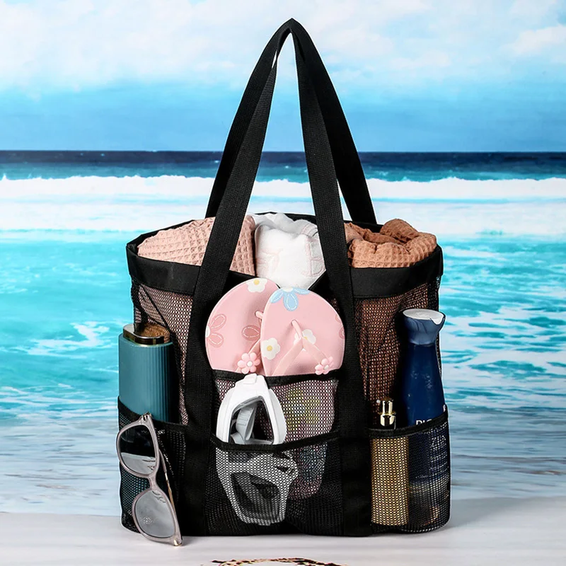 

Large Capacity Mesh Beach Bags Multifunction Portable College Dorm Bathroom Shower Quick Dry Tote Bag Swimming Gym Storage Bag