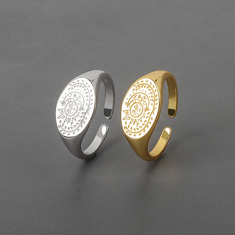 

Classic Simple Design Engraved Sun Moon Ring Men's Women's Elegant Trend Jewelry Jewelry Couple Gift