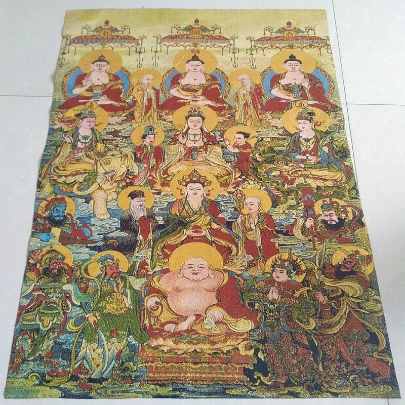 

Thangka Embroidery God of Wealth, Hundred Buddha Painting, Fine Home Feng Shui Painting, Auspicious Painting, Decorative Paintin