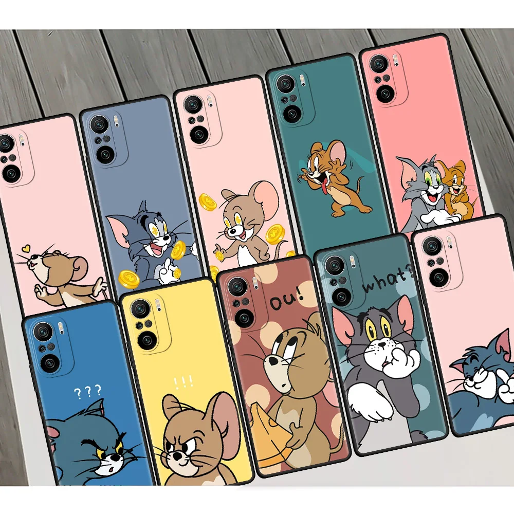 

Cartoon Cat-T-Tom-And Cute-J-Jerry Case For Xiaomi Redmi Note 9S 9 8 10 Pro 11 7 8T 9C K40 7 9Pro Black TPU Soft Phone Shell