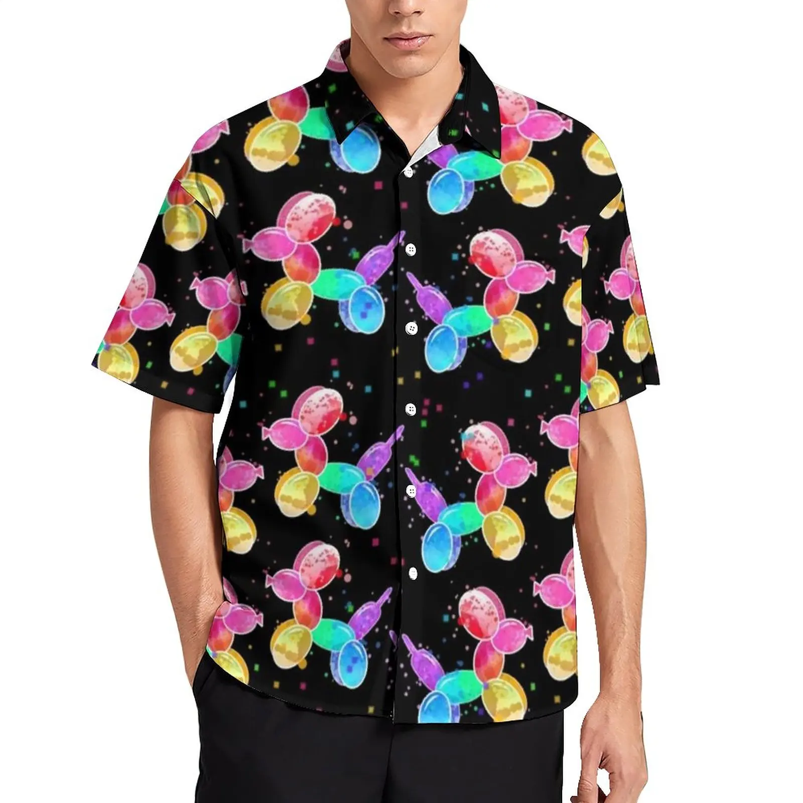 

Пляжная рубашка с радужными животными, мужские повседневные рубашки с принтом воздушных шаров, собак, Гавайские рубашки с короткими рукава...