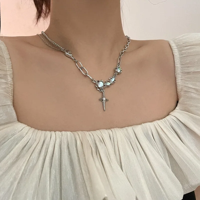 

Yoiumit Trend Glass Cat Eye Necklace Vintage Clavicle Chains Around Neck Pendants Women 2022 Fashion Jewelry Female Necklaces