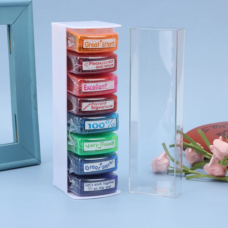 

8pcs Colorful Teacher Seal School Grading Teacher Schoolhouse Kids Gift Stamp DIY Toy Stamps for Kids