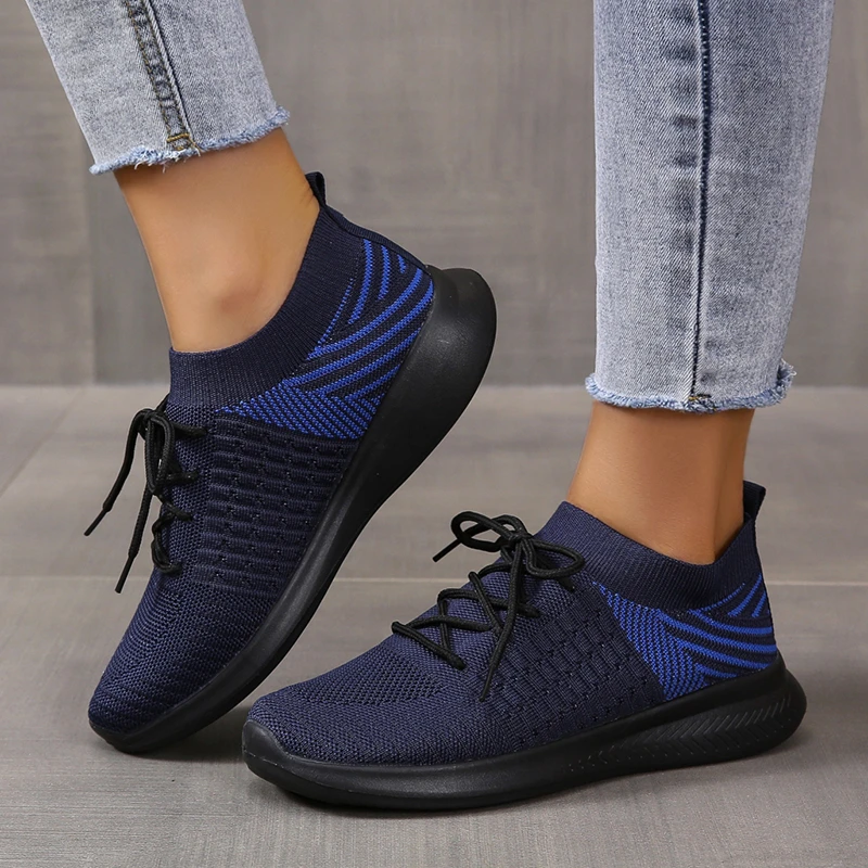 

2023 New Women Vulcanized Shoes Women Breathable Mesh Thick-soled Sports Shoes Outdoor Lightweight Non-slip Wedge Running Shoes