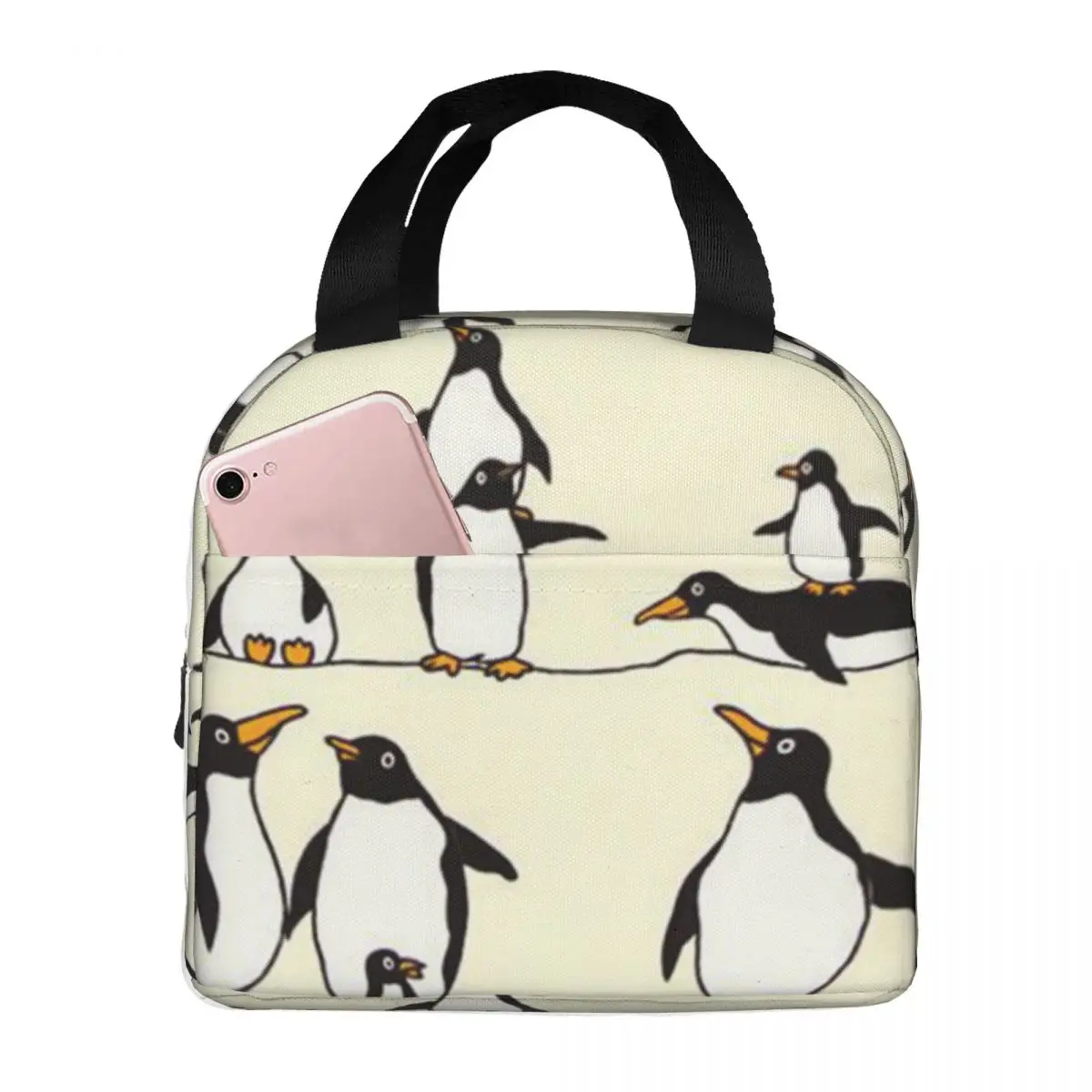 

Funny Penguin Family Portable Insulated Oxford Lunch Bag Reusable Lunch Box Lunch Organizer Thermal Cooler Tote Bag