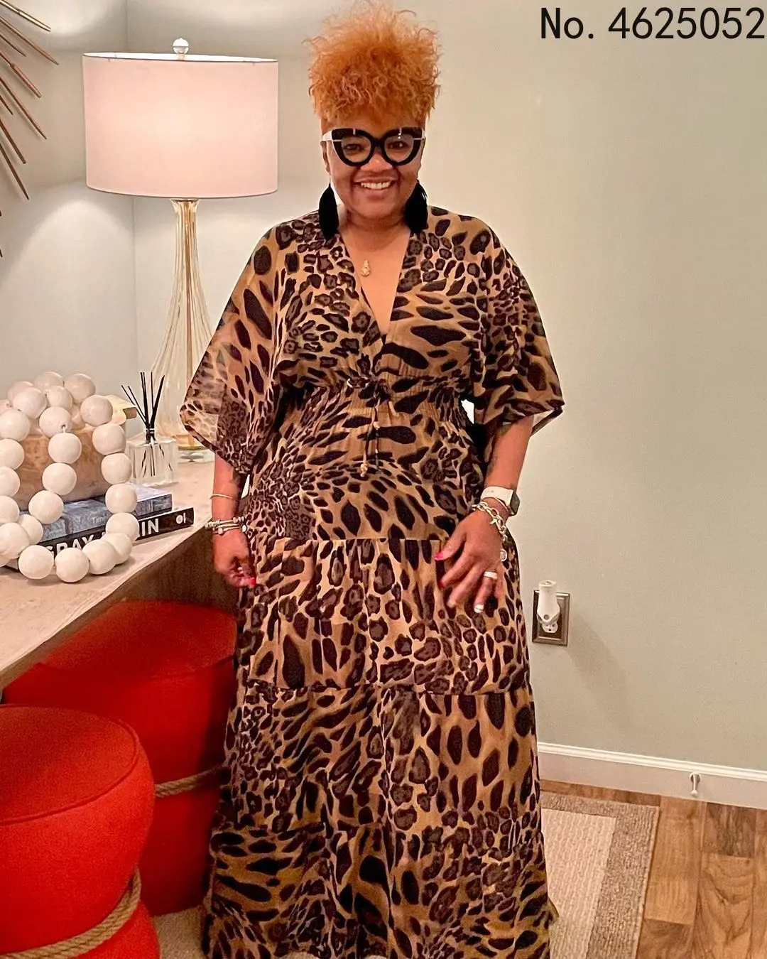 

Платье женское длинное летнее с V-образным вырезом и принтом