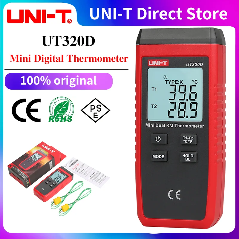 

UNI-T UT320D UT320A Digital Thermometer Mini Dual Thermocouple Type K J High Temperature Meter -50℃ to 1200℃ Tester