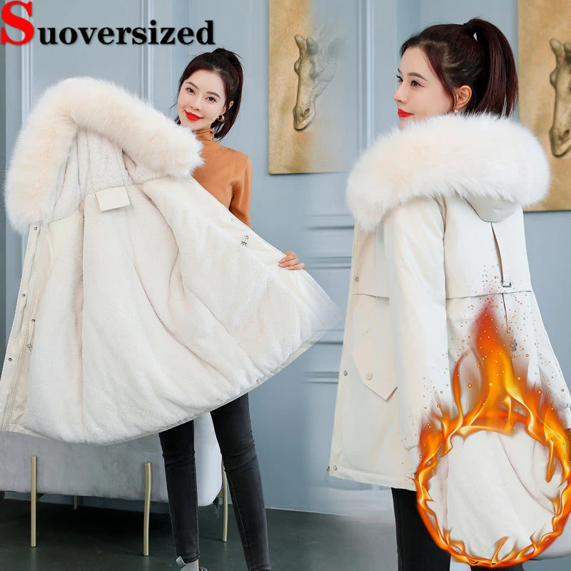 Зимние парки с плюшевой подкладкой и капюшоном верхняя одежда большого размера