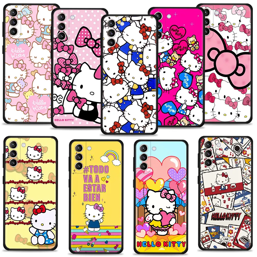 

Amine Cartoon Pink Hello kitty Phone Case For Samsung Galaxy S22 S21 S20 10 Plus S10 S8 S9 S10e Ultra FE Soft Silicone Cover