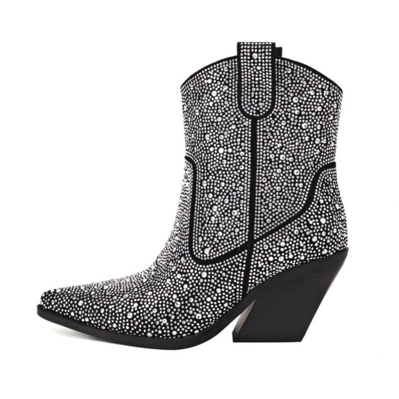 

Size 43 Rhinestone Boots Women Autumn and Winter 2023 Elegant Wedgies Chelsea Ankle Boots High Heels Party Prom Designer Shoes