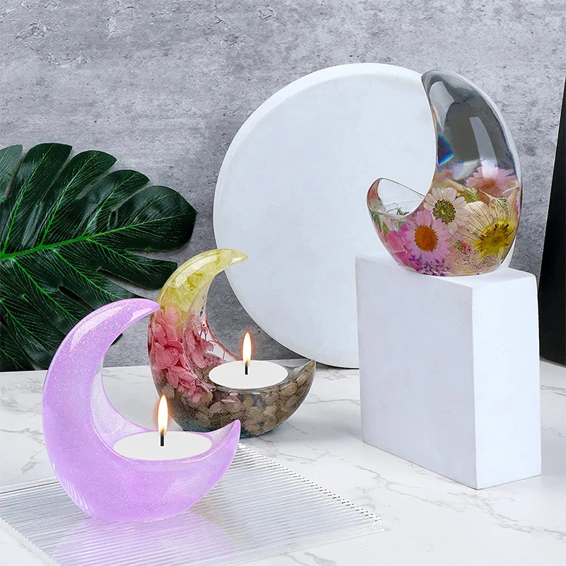 

DIY Half-moon Candlestick Ornament Silicone Mold Crystal Epoxy Resin Silicone Mold Candle Holder Decoration Molds For Resin