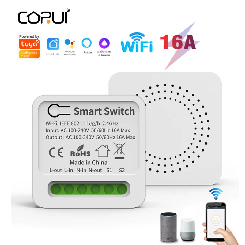 

corui tuya WiFi MINI Smart Switch smart house 2 way control Timer Wireless Switches with Tuya Alexa Google Home Yandex Alice