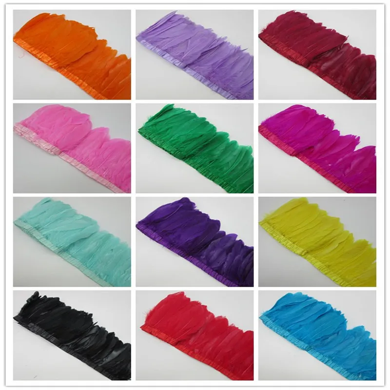 

Goose Feather Trims 10 Yards/Lot Dyed Geese Feather Ribbons/15-20cm Fringes Goose Feather Cloth Belt DIY decorative 19 Color