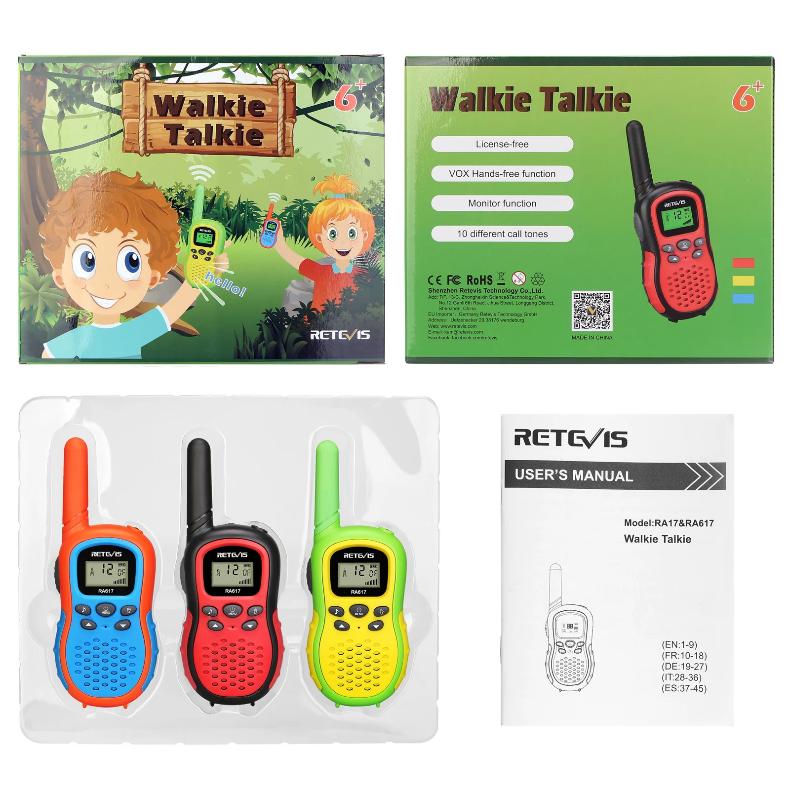retevis ra617 walkie talkie kids 3pcs camping hiking best birthday gift toy walkie talkies for boys and girls childrens radio free global shipping