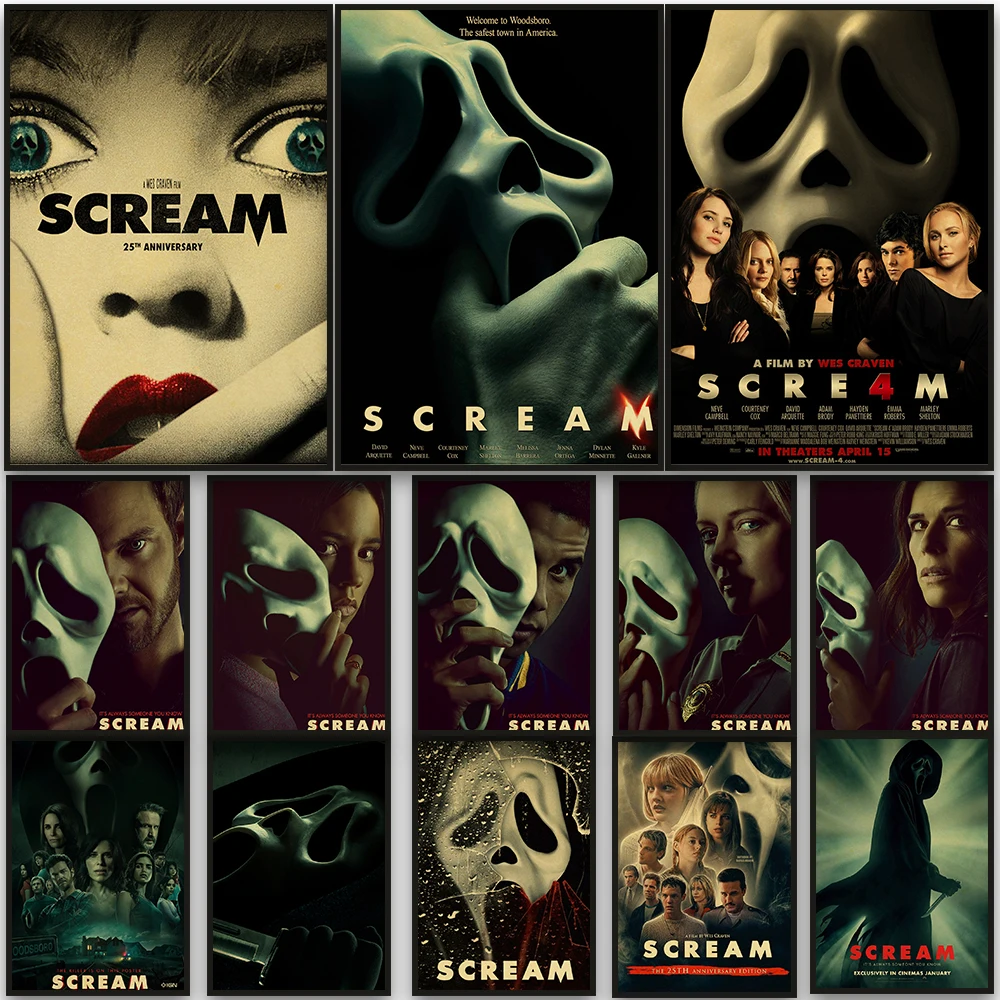 

Scream 90s Vintage Posters Picture Kraft Paper Prints Nostalgia Wall Sticker Chambre Poster And Cafe Bedroom Painting Posters