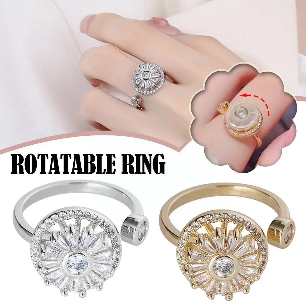 Женское кольцо-Спиннер антистресс R1R3, вращающееся Открытое кольцо с кристаллами циркония для снятия стресса