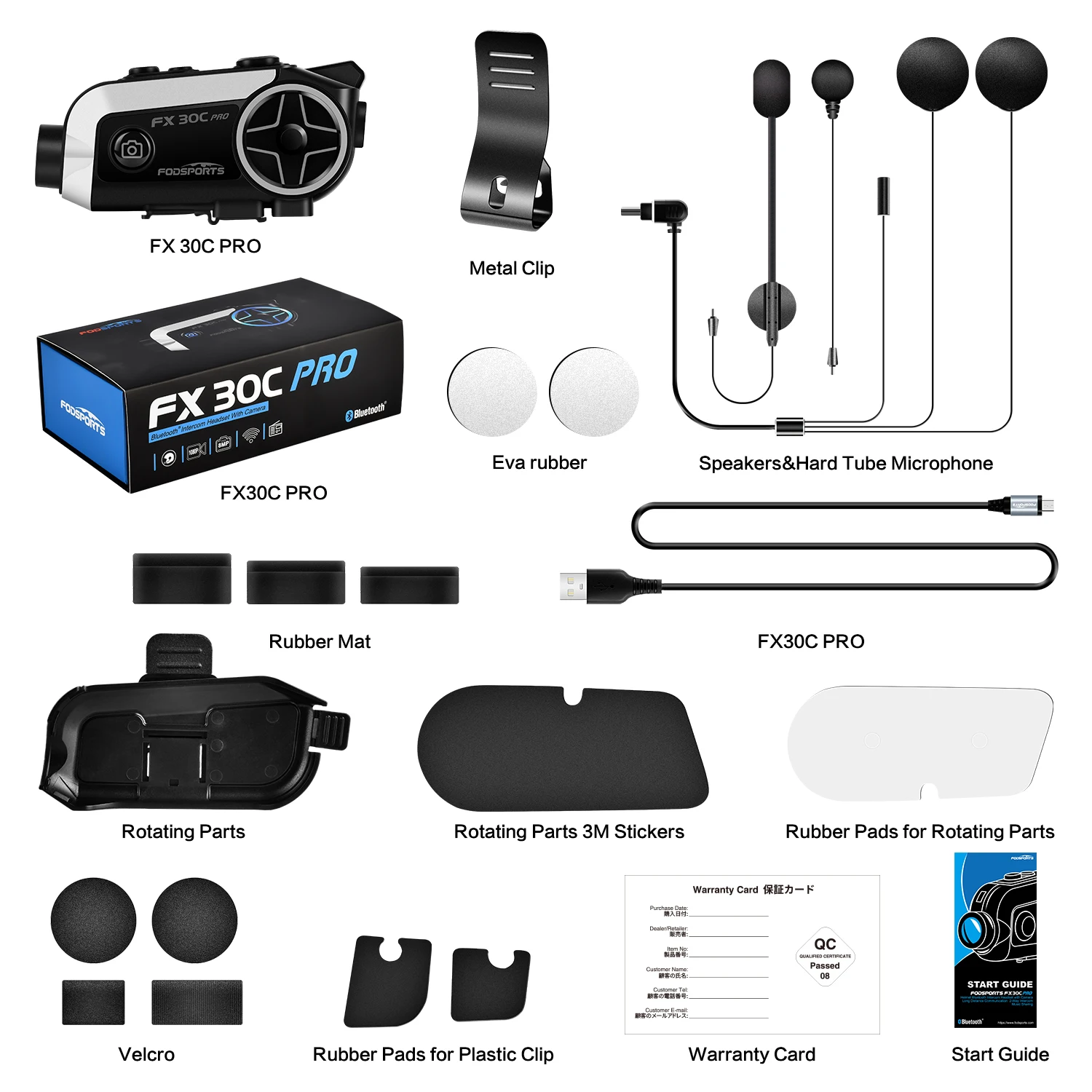 

Fodsports FX30C Pro мотоциклетный домофон для мотоциклетного шлема, гарнитура 2, Bluetooth-камера 1080P для водителя, HD Wi-Fi, передача домофона