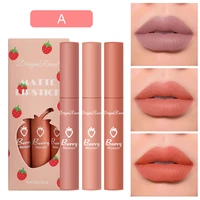 3pcsset strawberry lip tint nude makeup women cosmetic long lasting sexy red pumpkin brown matte liquid lipstick
