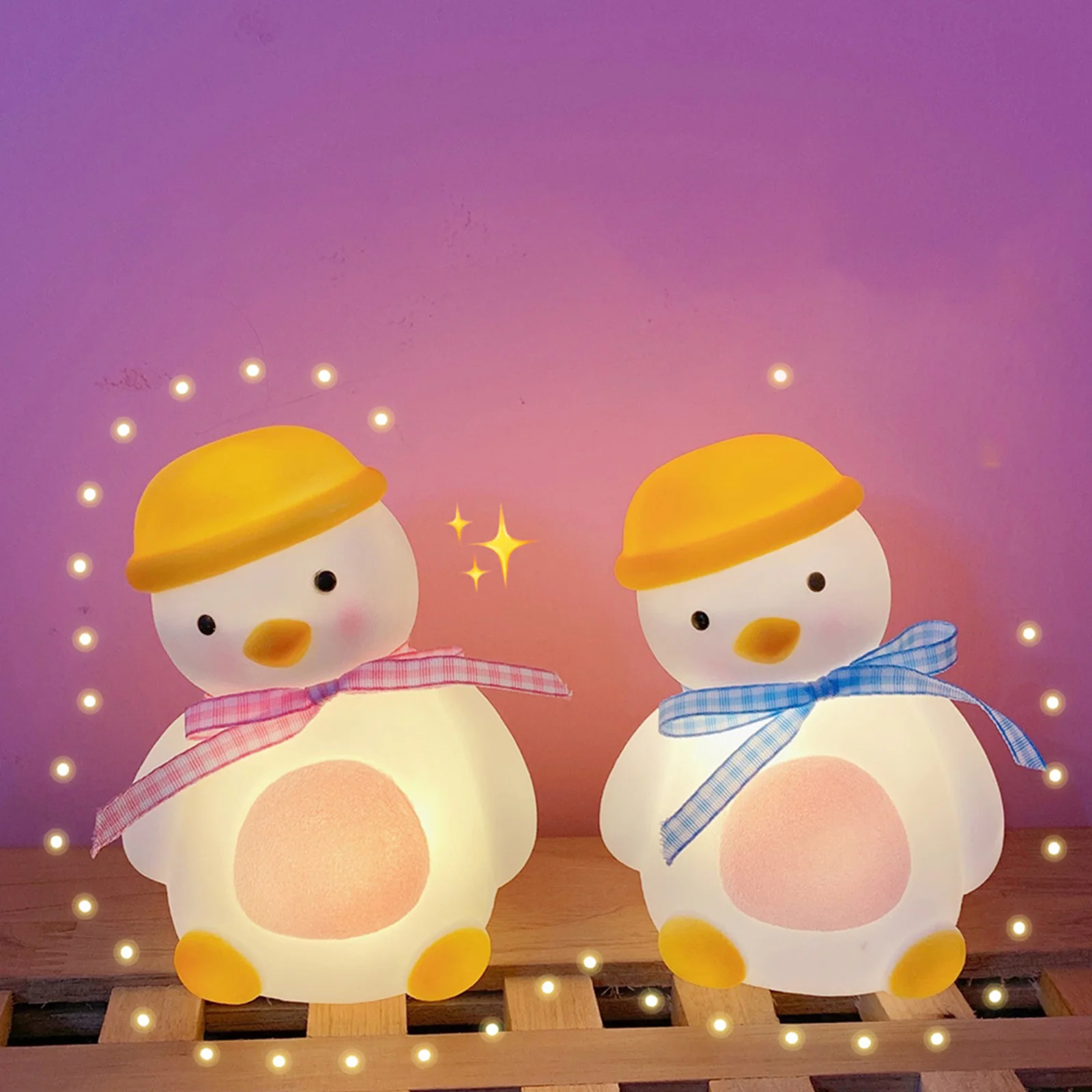 

Настольная лампа на батарейках для мальчиков и девочек, милая мультяшная Настольная лампа с изображением утки и медведя, подарок на день ро...