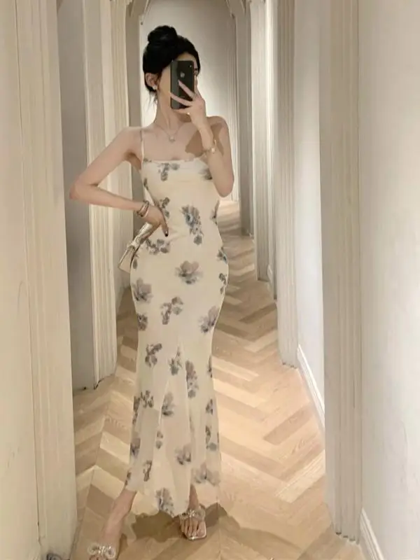 Длинное платье на бретельках Lady Yujie облегающее платье-футляр с принтом в стиле