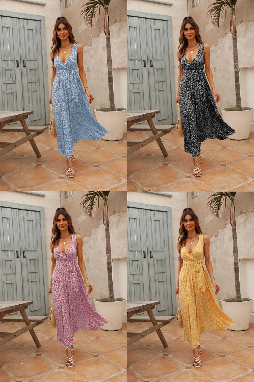 

2023 Sexy Long Floral Dress V-Neck Holiday Party