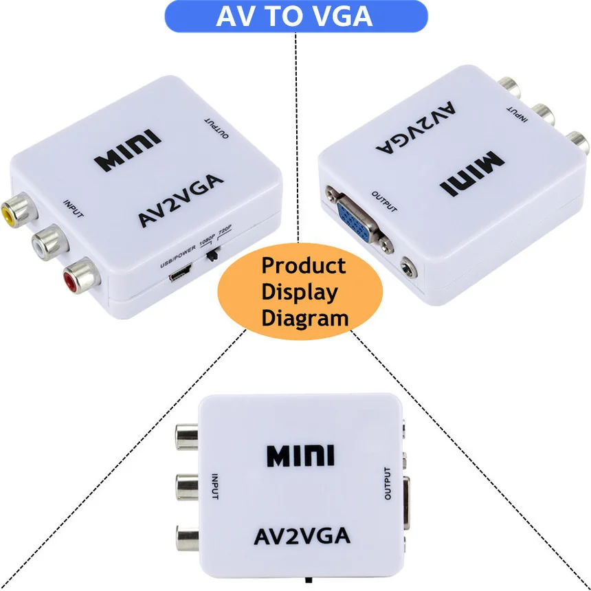 1080P Mini Video Convertor RCA AV to VGA Video Converter Conversor with 3.5mm Audio AV2VGA / CVBS + Audio to PC HDTV Converter images - 6