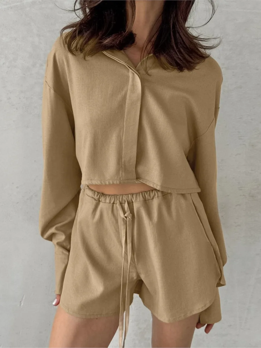 Однотонный комплект из двух предметов на шнурке женская весенняя укороченная