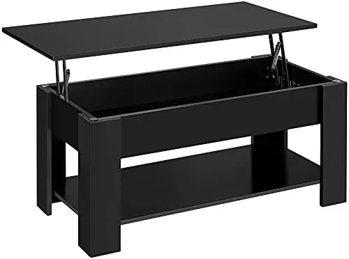 

Wood Lift Top Coffee Table w/Hidden Compartment and Storage Shelf Cabinet for Living Room Reception Room Office, Pop-Up Storage,