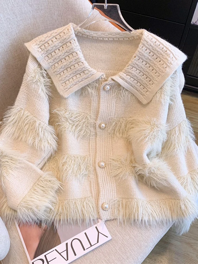 Высококачественный лоскутный мохеровый свитер верхняя одежда женский