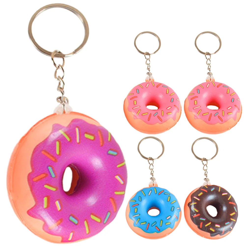 

5 Pcs Donut Keychain Doughnut Shape Hanging Charm Bag Pendants Pu Decor Keychains For