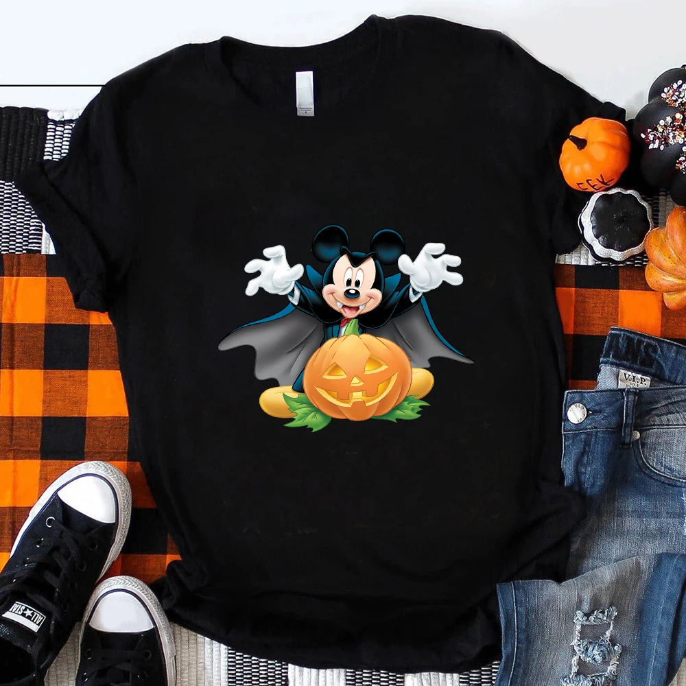 

Футболка женская с принтом Микки Мауса, модная уличная одежда с диснеевским принтом вампира, базовая черная рубашка с рисунком фокусов на Х...