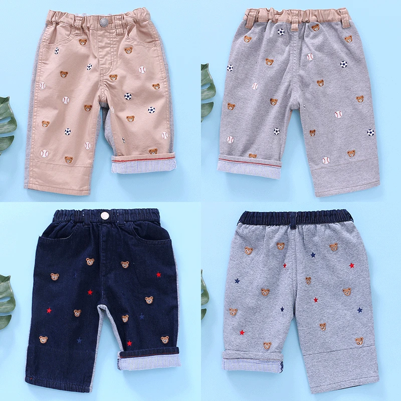 

Boys Pants Children's Clothing Fabric Soft And Comfortable Embroidered Bear Head Denim Shorts Half Pants With Unique Design