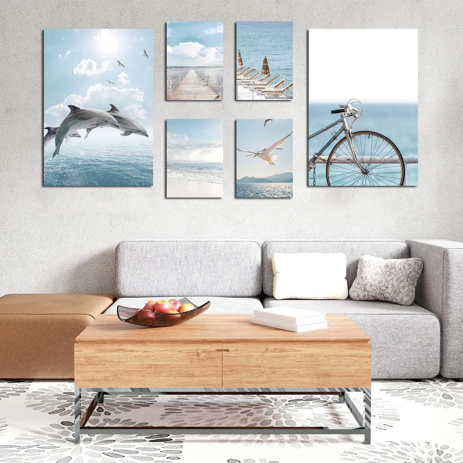 

Sea Bird Dolphin Beach Bridge Bike Nordic Landscape Posters Wall Art Canvas Painting And Prints Pictures For Living Room Decor