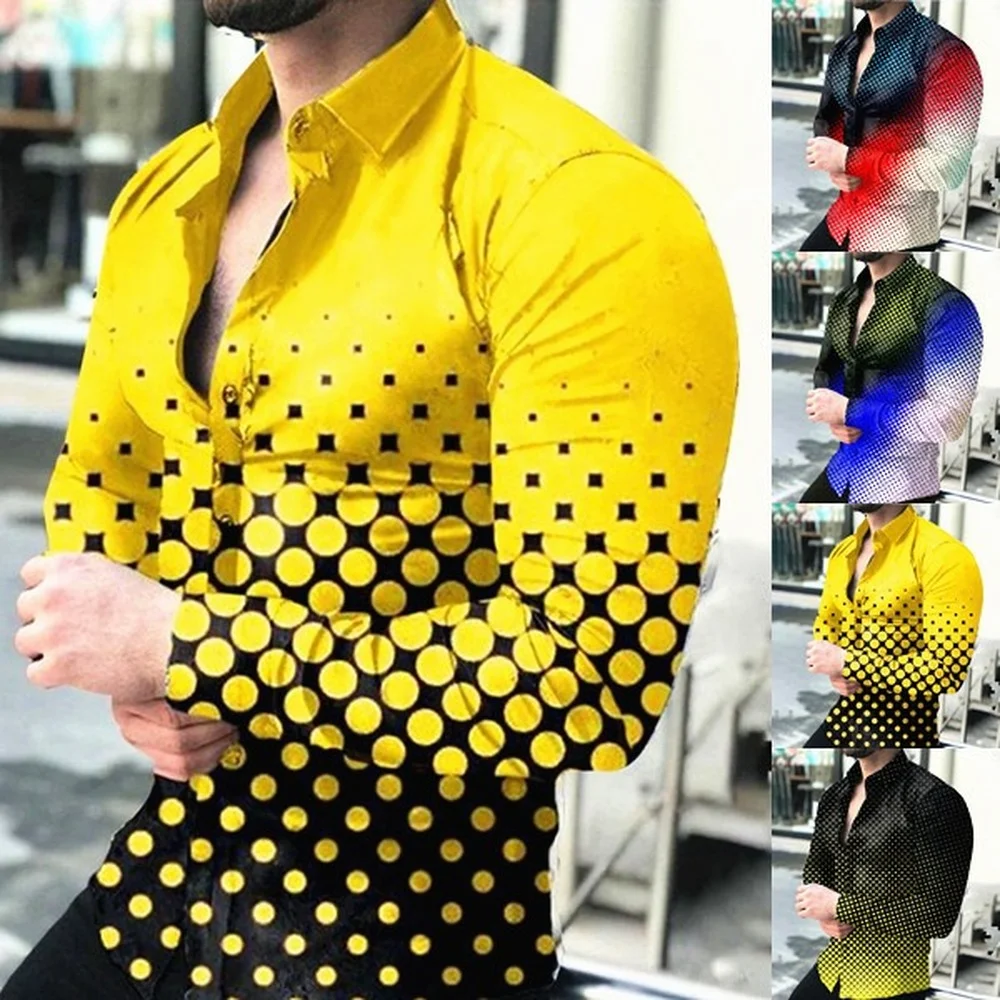 

Mens Gradient Print Long Sleeve Shirt Social Prom Shirt