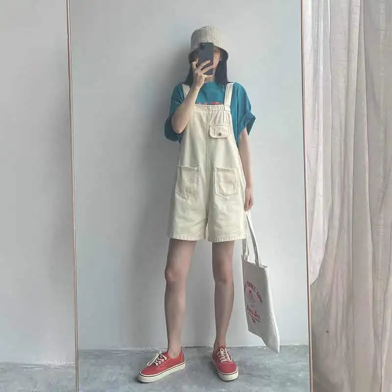 Женские джинсовые комбинезоны черные универсальные с высокой талией в Корейском