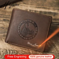 customized 12 constellation wallets genuine leather men wallet free engraving casual male short purse card holder coin pocket