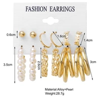 new creative retro pearl earrings female european and american personality metal circle chain earrings set of 6 sets