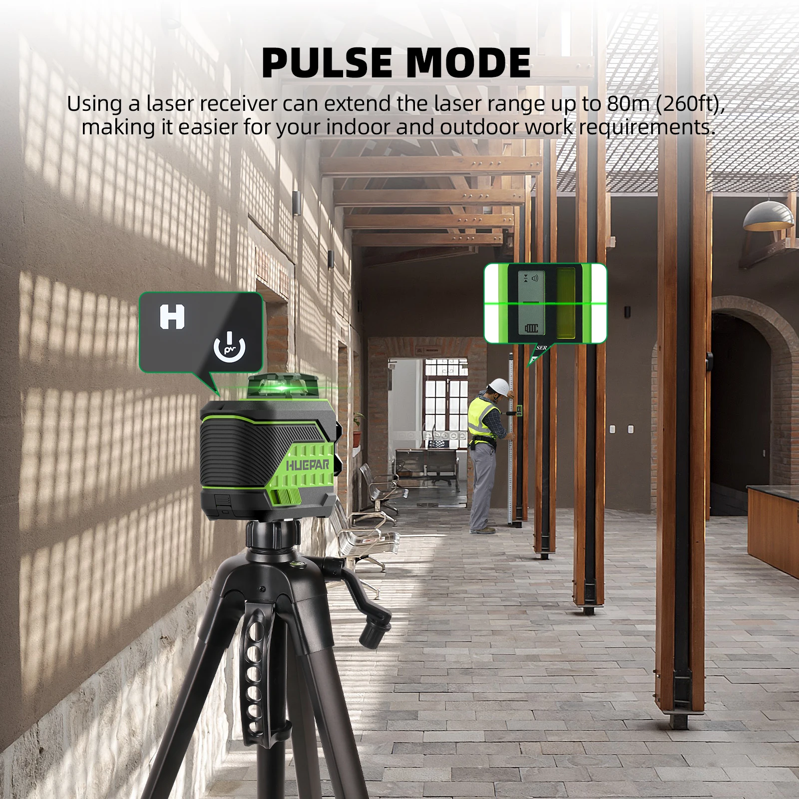 Huepar 12-линейный лазерный уровень с зеленым лучом самовыравнивающийся набор