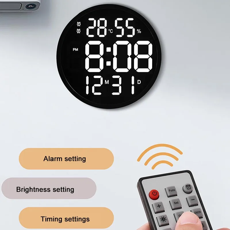 Digital Electronic LED Wall Clock Luminous Large Temperature And Humidity Modern Design 12 Inches | Электроника