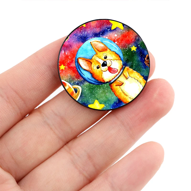 

Corgi space love Pin Custom Funny vintage Brooches Shirt Lapel teacher Bag Cute Badge Cartoon pins for Lover Girl Friends