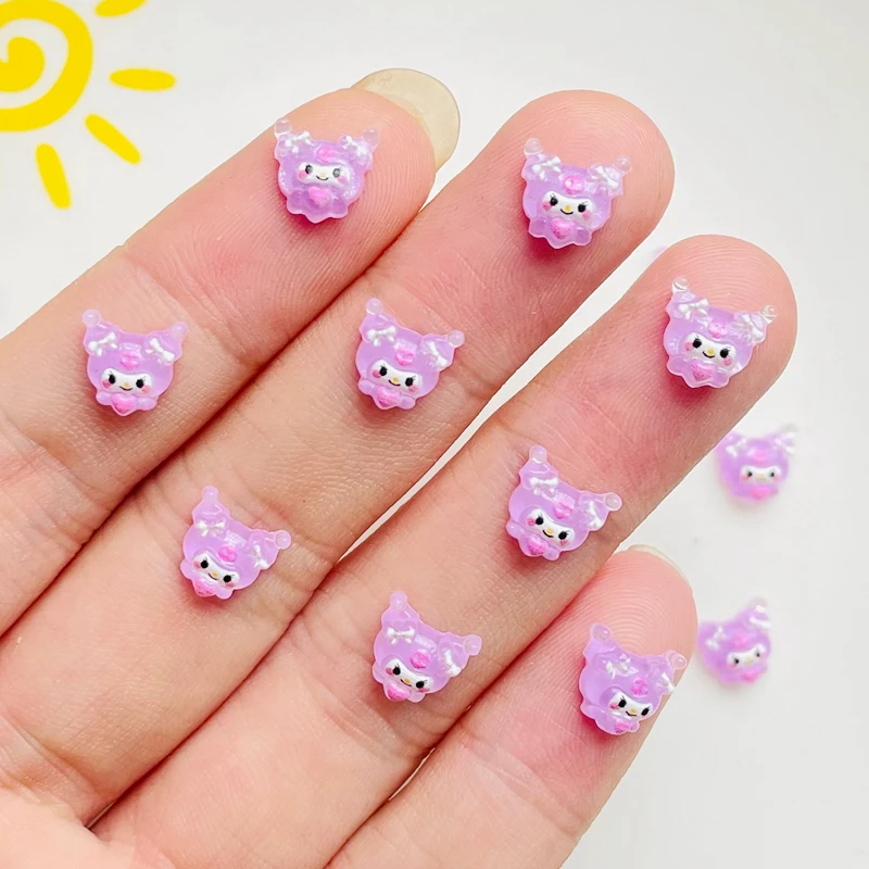 

30 Pcs New Cute Mini Cartoon Shiny Heart Shaped Purple Kuromi Resin Scrapbook DIY Jewelry Ornament Manicure Decorate Accessories