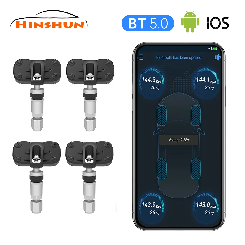 

Internal TPMS Bluetooth 5.0 Car Tire Pressure Monitor System Built-in Sensor Mobile APP Display Waterproof TPMS For Android IOS