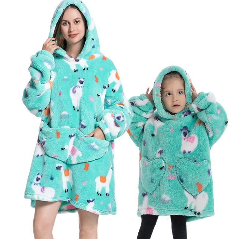 

Одеяло с капюшоном зимнее одеяло плюшевый флисовый халат семейная Одежда для взрослых детей мама и я Домашняя одежда Свитшот