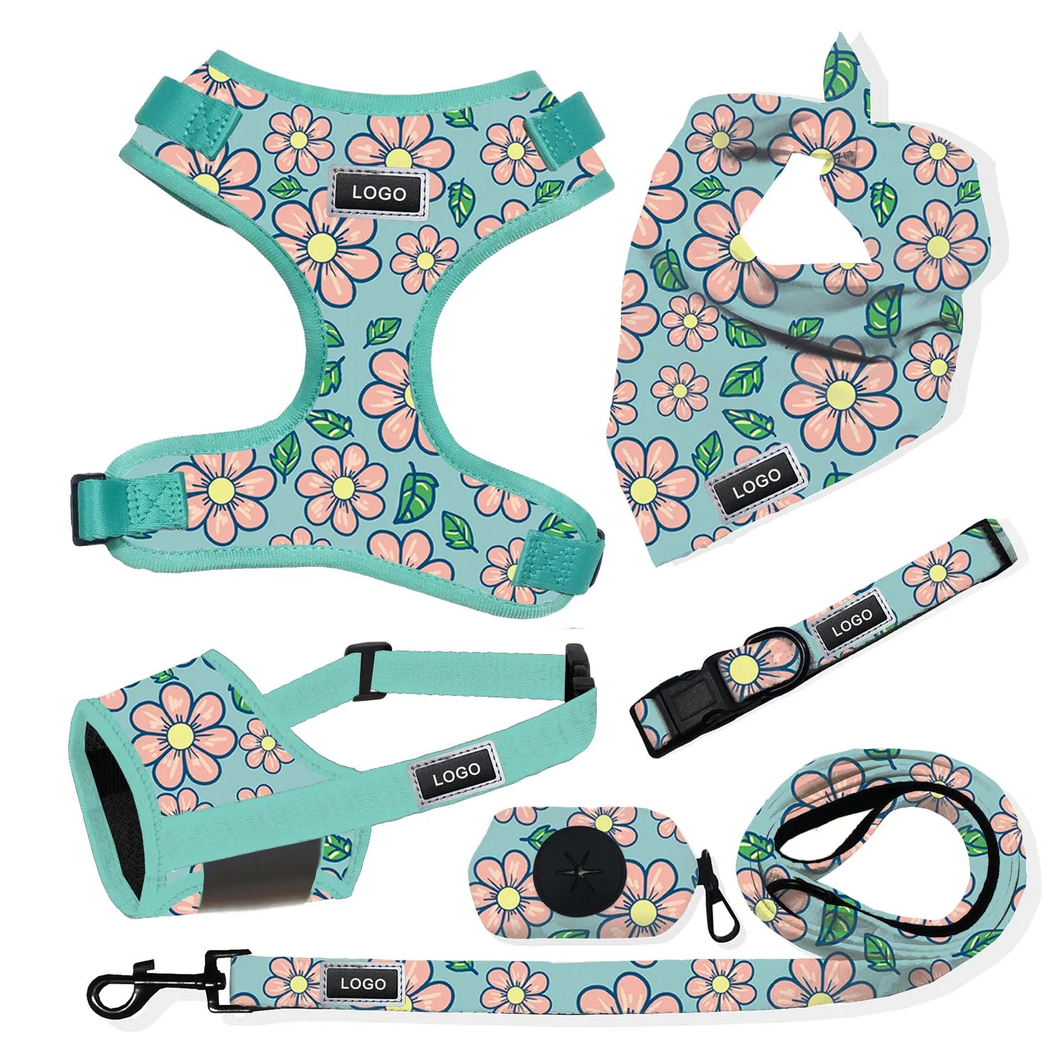 

Designers Custom Dog Accessories Adjustable OEM Breathable Dog Training Harness And Leash Set