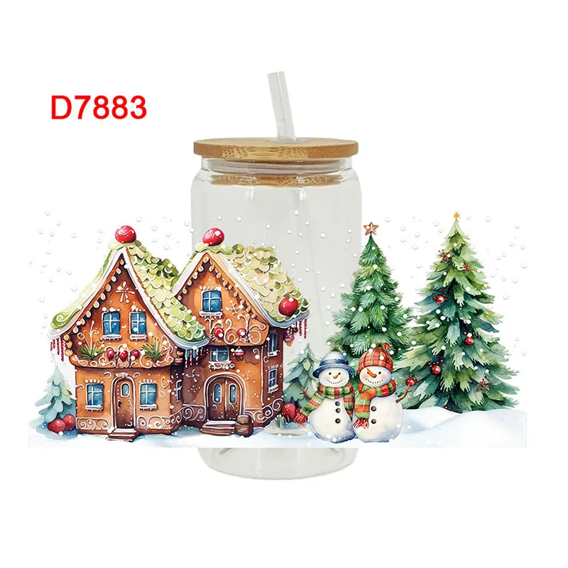 

3D UV DTF переводные наклейки, обертки для чашек на 16 унций, печать с Рождеством для DIY стекла, керамики, металла, кожи и т. Д. D7807