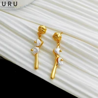 fashion jewelry s925 needle brass metal drop earrings popular style white beads golden earrings for women girl gift dropshipping