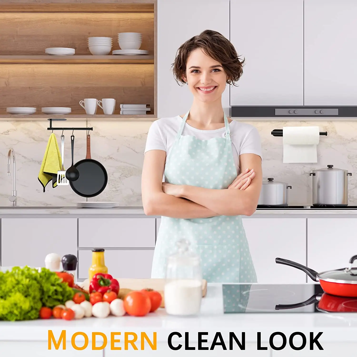 

2Pcs Black Paper Towel Holder Under Rack for Kitchen/Bathroom Hanging Paper/Towel Available in Self Adhesive and Screw Mount